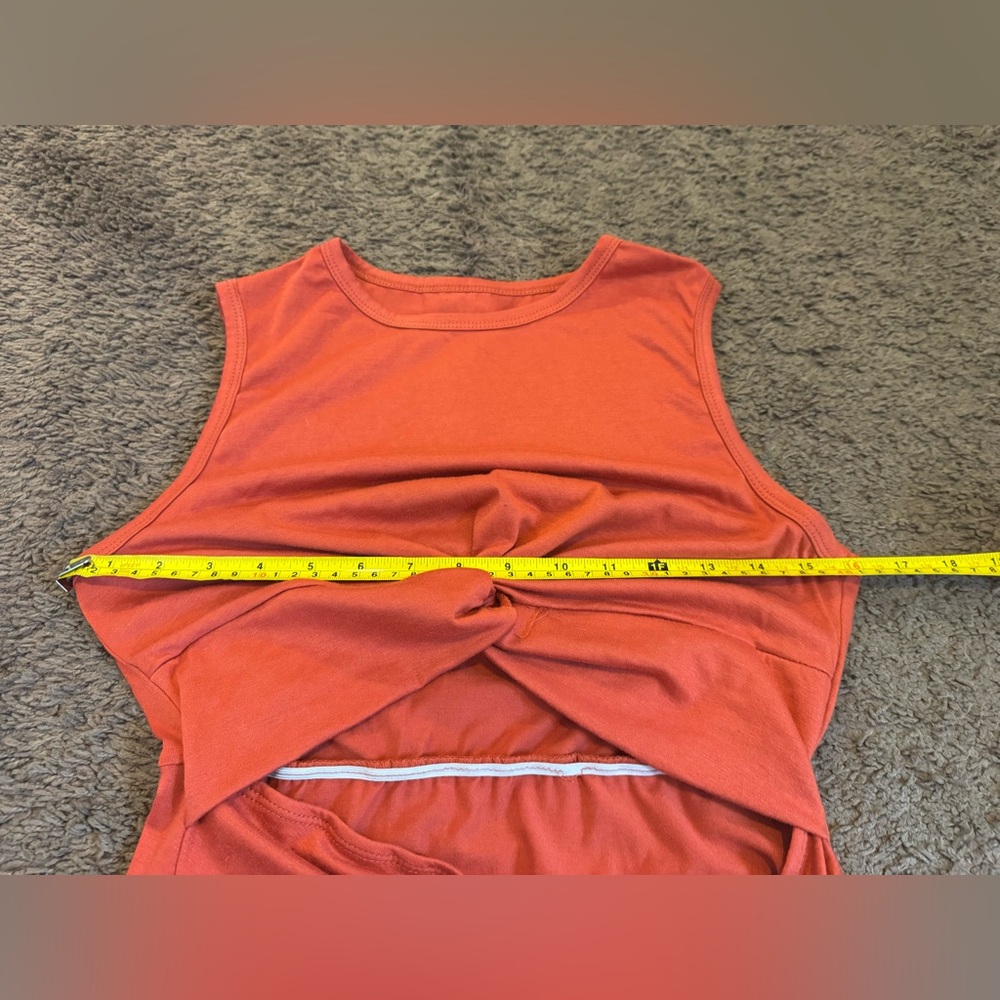 2 FOR $25 Orange Cut Out Knot Front Ruched Midi Dress Stretchy Size S M - Picture 7 of 8